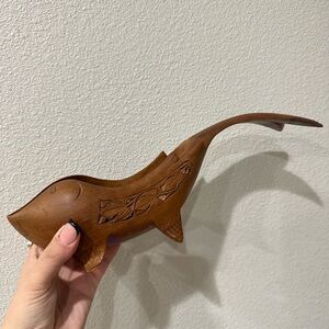 Hand-Carved‎ Wood Dolphin Dish Bowl – Mid-Century Tiki Coastal Decor